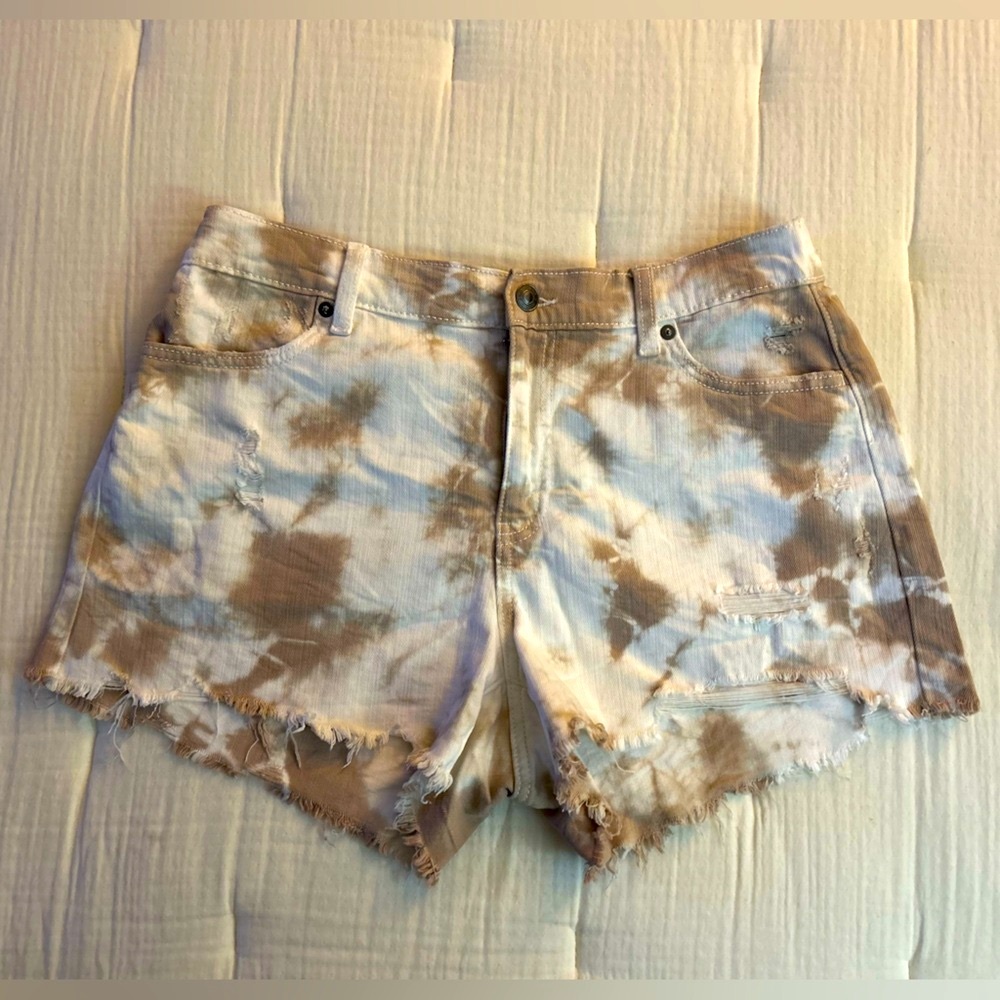 Aerie Tie Dye Brown and White Jean Shorts - Relaxed Fit